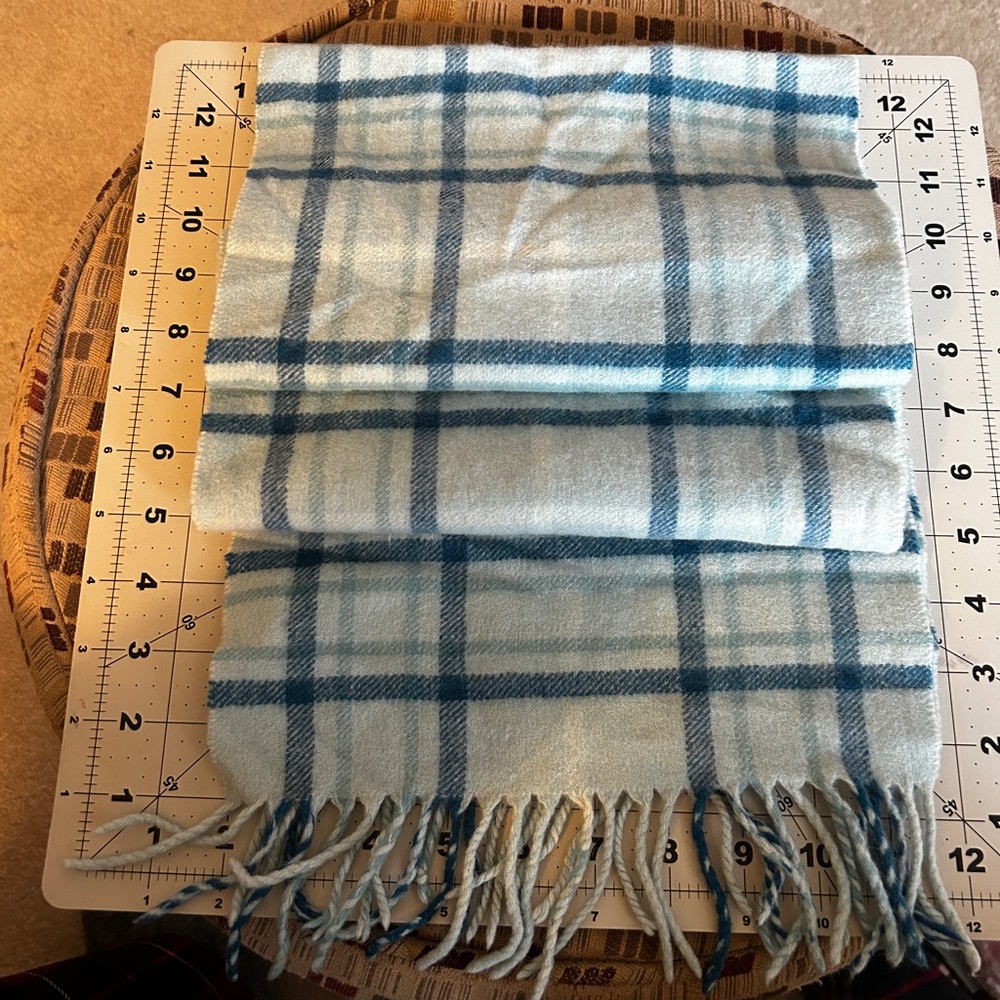 60x9” 100% Cashmere Charter Club Blue and White Checkered Throw